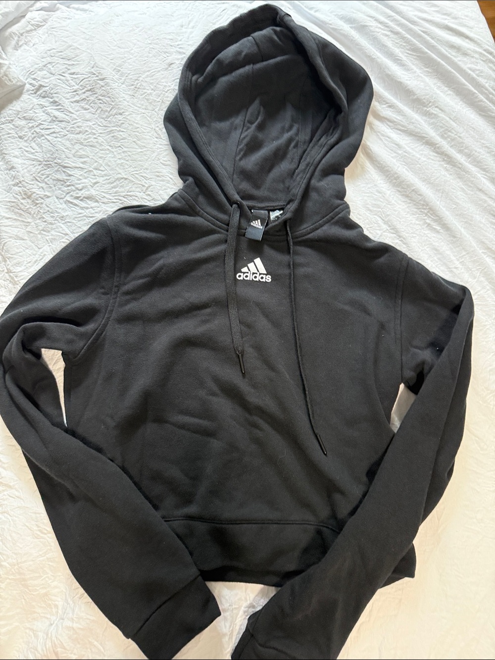 adidas Black Hooded Sweatshirt with White Logo
